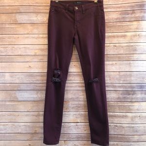 KanCan Burgundy Distressed Stretch Skinny Pants Style KC1654 Size 9/28